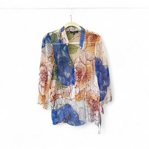 Elegant Floral Blouse - Blue and Brown